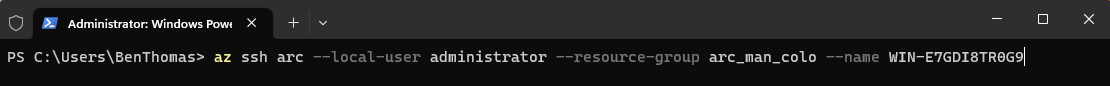 PowerShell running Azure cli to SSH into a Windows Arc-enabled server