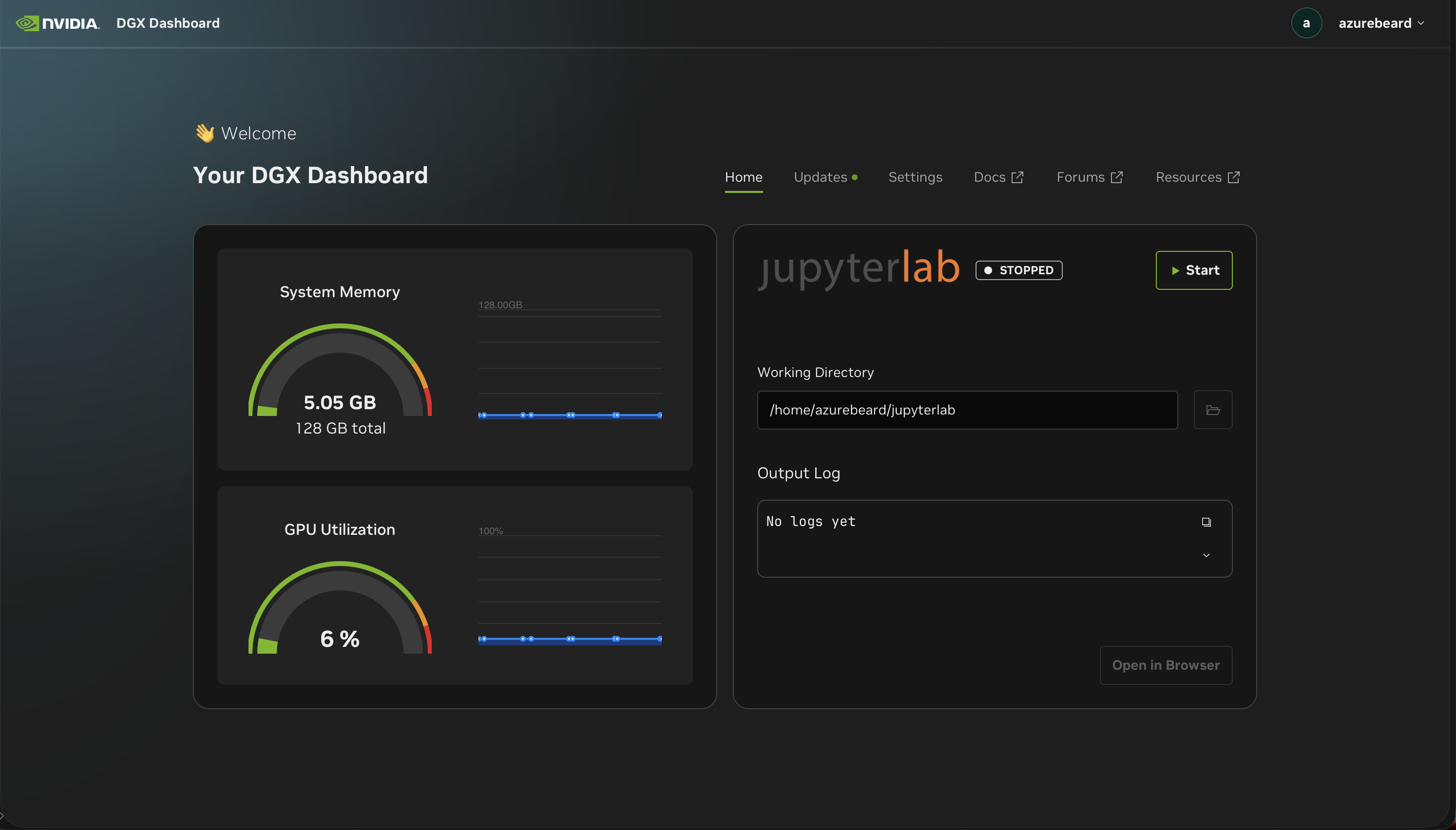 Image of DGX Dashboard - Resources