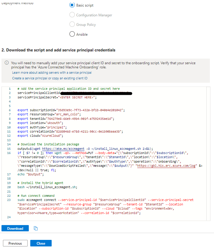 Azure Arc bash onboarding script
