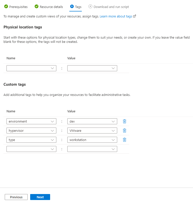 Azure Arc onboarding script custom tags